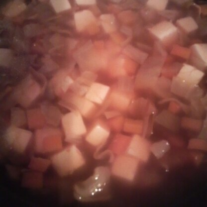 お鍋のまま画像ですみませんf(^_^;少し残ってたケチャップも入れてみました。豆腐のスープ美味しいですね！また作ります。